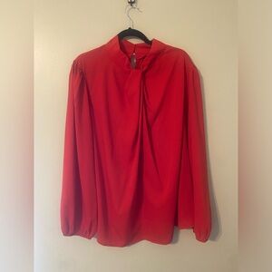 Red Blouse with Pearl Details